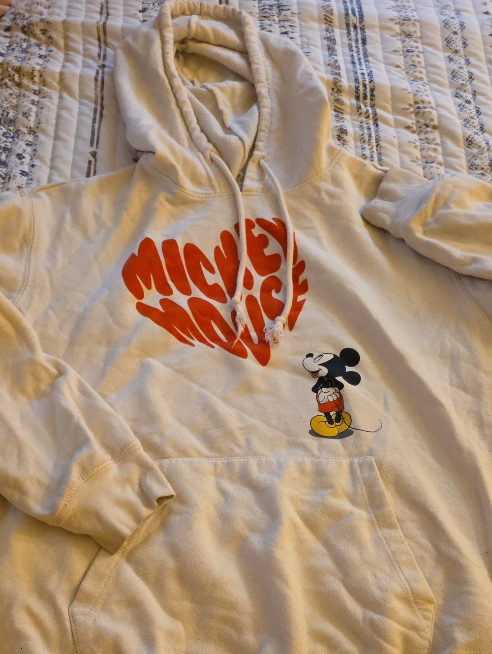 Disney Cream Hoodie with Red Mickey Heart Graphic